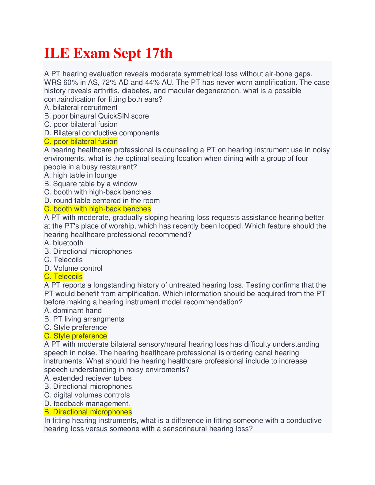 Preview image for ILE Exam Questions and Answers with Multiple Choices and Verified Answers